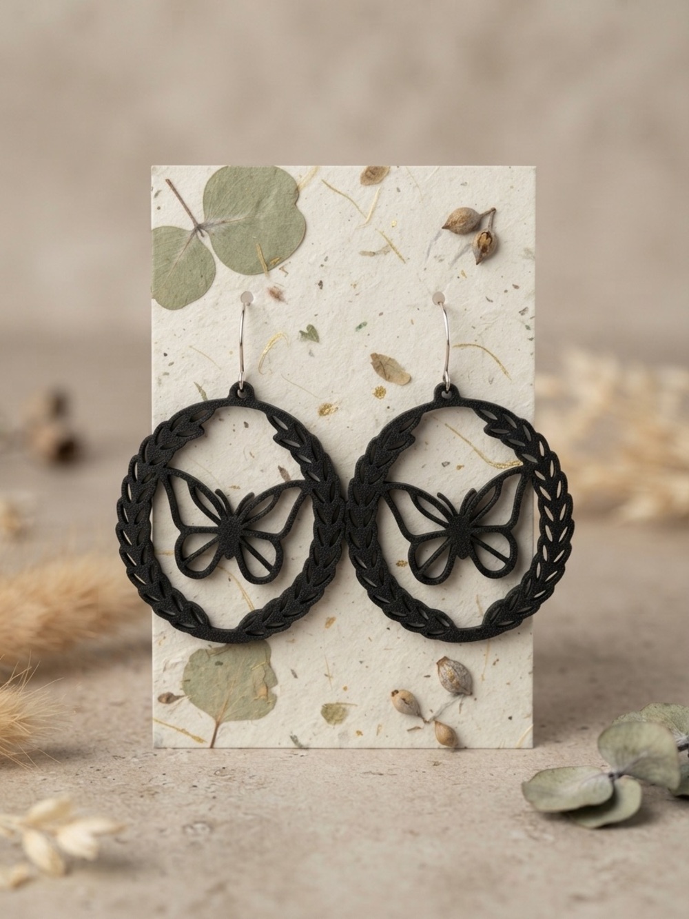 Black Butterfly Circle Dangle Earrings - Women Jewelry